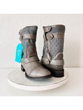 Lane DUSTOFF Womens Cowboy Boots Gray Leather Western Cowgirl Moto Ankle 7.5